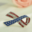 Diamante Rhinestone USA American Flag Ribbon Brooches Pins Patriotic Jewelry