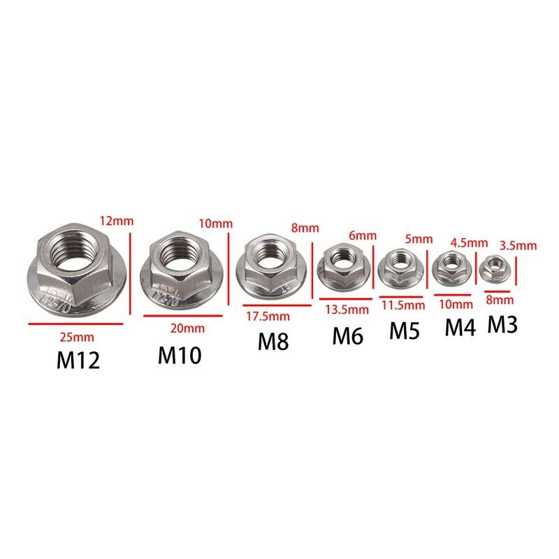 150Pcs Stainless Steel Serrated Hex Flange Nuts Flange Metric Hex Lock Nuts R7L9