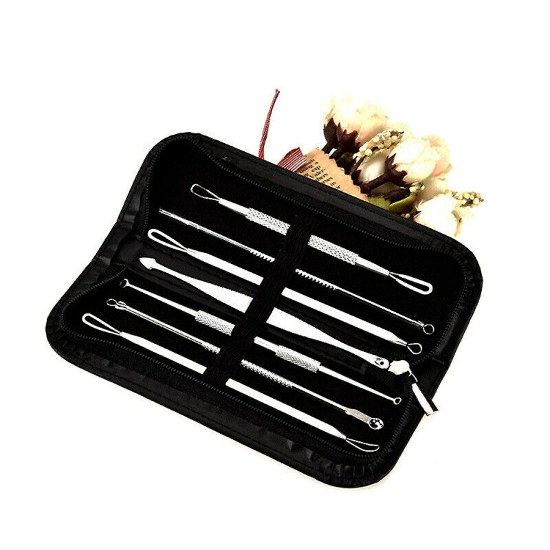 7pcs Blackhead Acne Whitehead Pimple Blemish Extractor Remover Tool Set Black