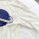 Summer Women Loose T-shirt Star Print Sequin Short-Sleeve Tops (White) (M)