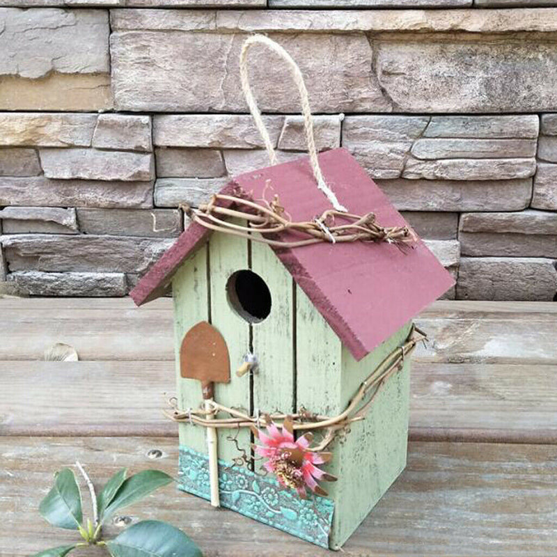 2 x Rustic Country Style Wooden Decorative Bird House, Hanging Birdhouse Condo