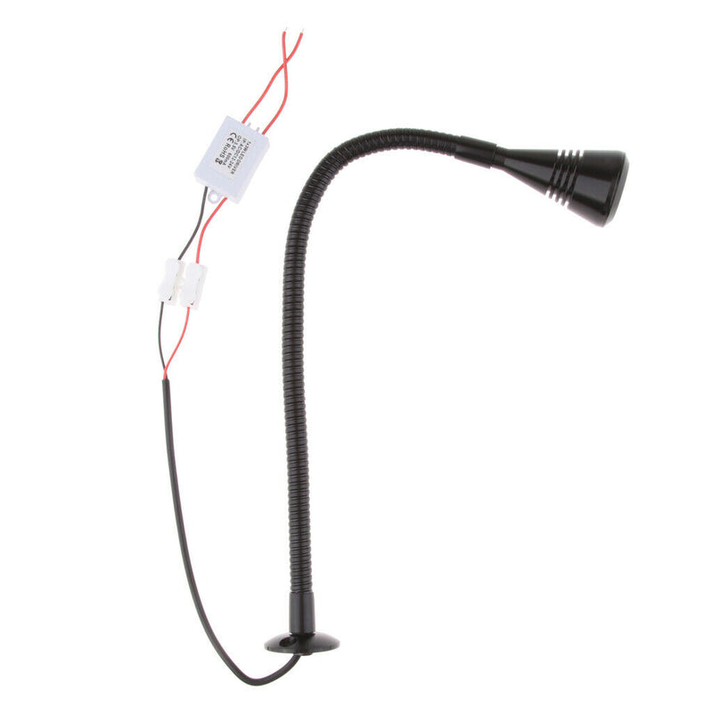 LED Wall Lamp 2W 12V Gooseneck Reading Light - Black Adjustable