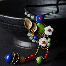 Ethnic Long Necklace Female Green Turquoise Copper Shell Flower Red Agate P