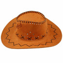 Men Flannel Strap Winding Cow Head Pattern Faux Suede Cowboy Hat Brown T5X4