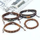 4pcs Retro Weave Rope Bracelet DIY Cowhide Leather Beads Bangle Men Jewelry