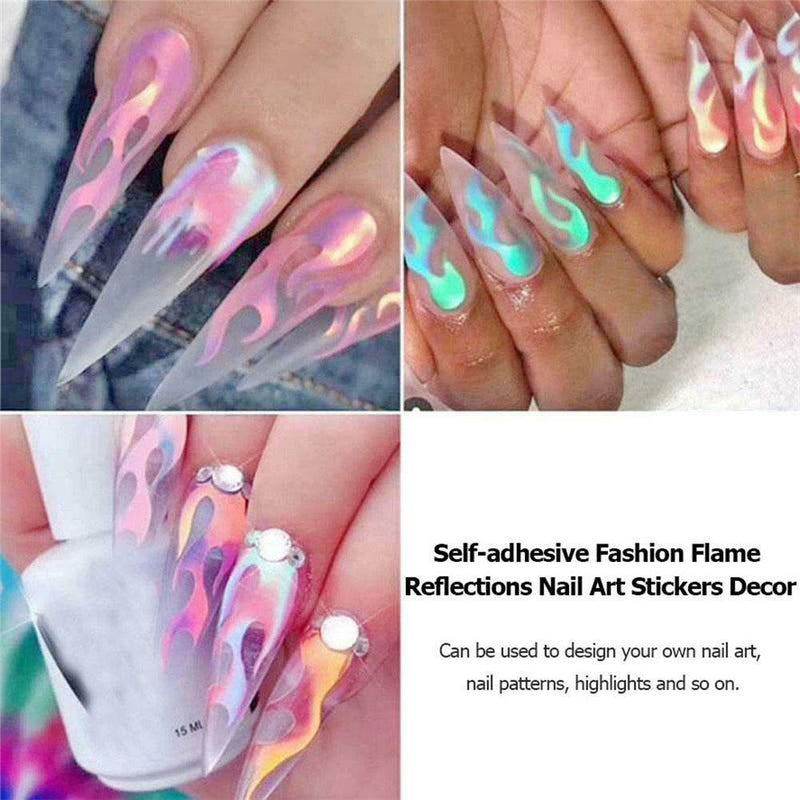 16pcs/set Self-adhesive Fashion Flame Reflections Nail Art Stickers Decor A