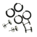 4 Pairs Assorted Style Stainless Steel Huggie Earrings Black Small Hoop Studs