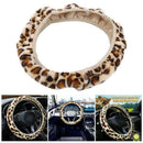 Universal Leopard Print Soft Plush Elastic Car Steering Wheel Cover New G9F C4L2