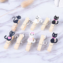 10X Cute Cat Wooden Clips With Hemp Rope Mini Paper Clip For Students Diy To ME