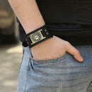 Punk Men Weave Bangle Wide Leather Adjustable Wolf Claw Bracelet (Bronze)