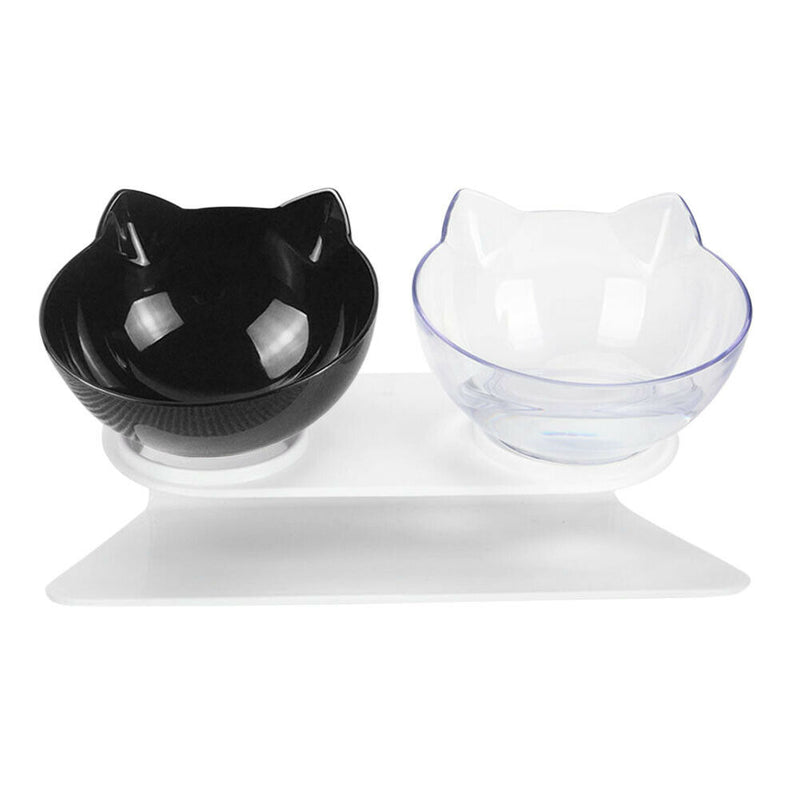 Double Bowls Detachable Tilt Cat Ears Pet Bowl Non-slip Cat Dog Feeder (A)