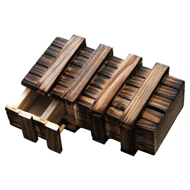 Wooden Puzzle Box Magic Compartment Secret Drawer Brain Teaser Gift IQ Toys US