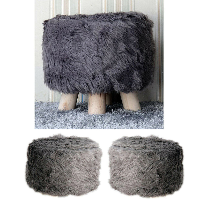 2pcs 16" Comfy Furry Footstool Cover Round Stool Slipcovers Protector Gray