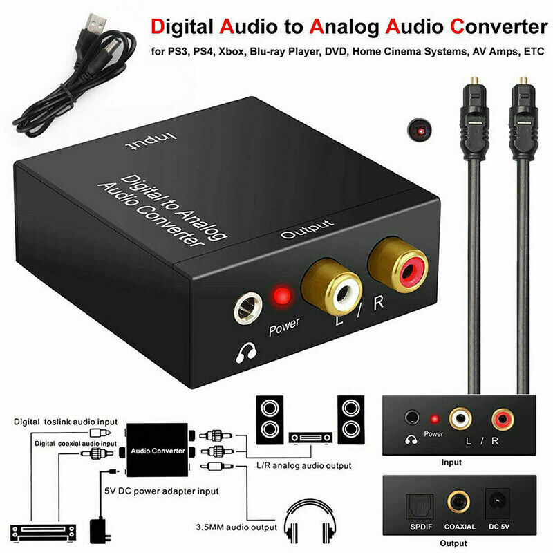 Optical Coaxial Toslink Digital to Analog Audio Converter Adapter RCA 3.5mmS Hn