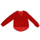 Women's Sexy V-neck Long-sleeved Solid Chiffon Shirt Tops Blouse T-shirt Re