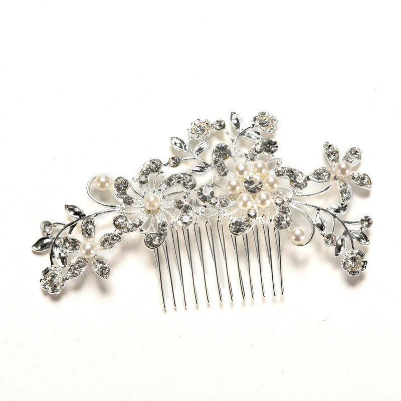 Crystal Rhinestone Wedding Flower Pearls Hair Clip Hair Comb For Women Bride  Dz