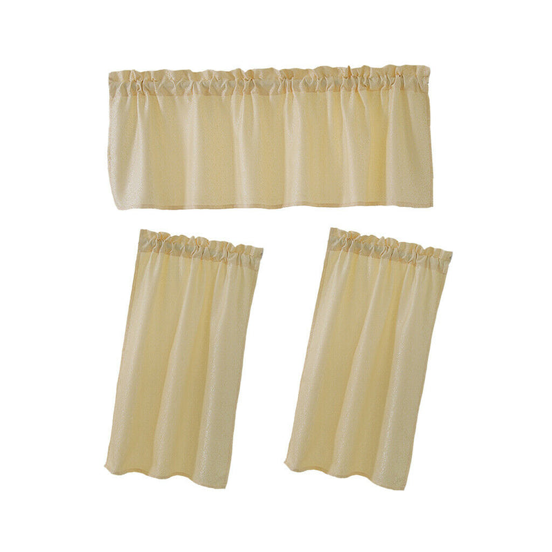 1 Set Beige Rod Pocket Short Tier Curtains Panels Half Drapes for Bathroom