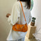 Solid Pleated Women Shoulder Bag PU Clear Chain Crossbody Handbag (Orange) A