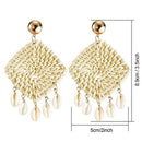 2 Pairs Earrings Pendant Shell Rattan Earrings Bohemian Woven Wicker and St
