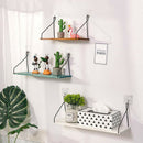 Solid Wooden Wall Shelf Iron Partition Board Sundries Storage Rack White-L