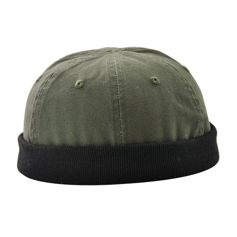 2 Pieces Fashion Cotton Skullcap Retro Roll up Edge Docker Hat Adjustable