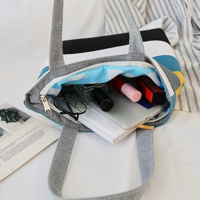 Fashion Striped Shoulder Handbags Women Canvas Large Shopping Totes (Grey)