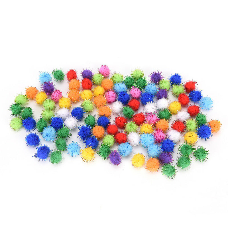 100X glitter tinsel pompom balls small pompoms ball cat puppy toys pet supply MO