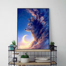 Painting By Numbers Kit DIY Moon Wolf Hand Painted Canvas Oil Art Picture A