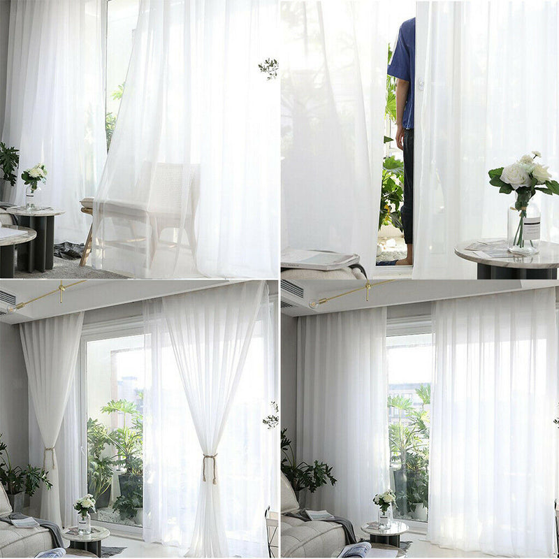2pcs Patio Door White Chiffon Sheer Curtain Bedroom