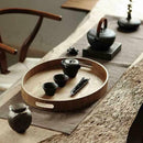 Round Serving Bamboo Wooden Tray for Dinner Trays Tea Bar Breakfast Food Co B3V6