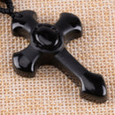 Pretty Natural Obsidian Hand Carved Cross Lucky Pendants + Free Beads Necklace