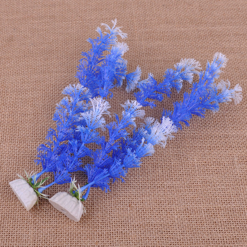 2x Fish Tank Aquarium Ornament Plastic Water Grass Plants Blue Artificial Decor