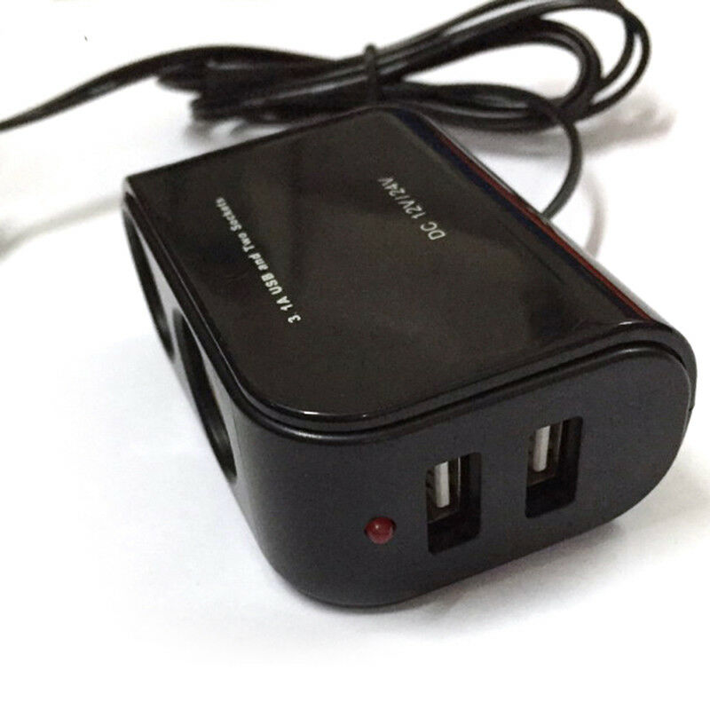 1*2 Way Car Cigarette Lighter Socket Splitter 12V Dual USB Charger Power Adapt &