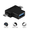 Portable 2 in 1 USB to OTG Converter - Micro USB + USB 3.1 Type-C Male to USB