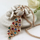 Trendy Peacock Pendants Long Colorful Crystal Necklace for Women Beauty DD3C