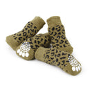 4Pcs Pet Dog Puppy Cat Leopard Print Non-slip Socks Indoor Soft Cotton Covers M