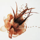 160x100mm Brown Flower Hair Pin Feather Fabric Barrette Woman Evening Deco