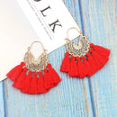 Boho Tassel Dangle Earrings Women Ethnic Fringe Ear Drop Jewelry (Red) A