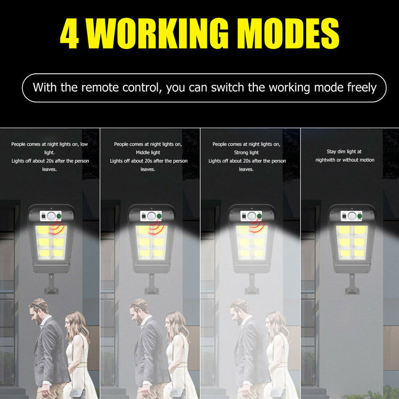 120 COB Solar Wall Light Waterproof Motion Sensor Remote Control Lamp A