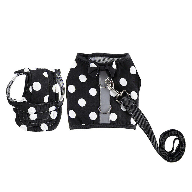 Pet Dog Vest Harness with Hat Pet Costume Party Clothes Round Dot-XS