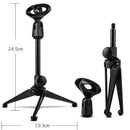 Table Microphone Tripod Stand Adjustable Metal DesktopMic Clamp Clip Holder