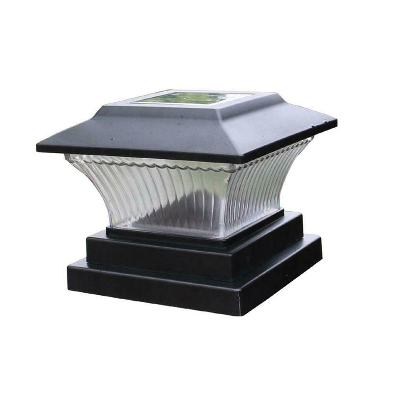 Solar Power LED Pillar Lamp Outdoor Garden Fence Light (Cold White Black) A