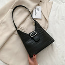 Stone Pattern Women Handbag Leather Female Retro Shoulder Tote Bag (Black)