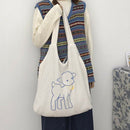 Fleece Shoulder Bag Women Sheep Print Handbag Winter Fuzzy Crossbody Satchel