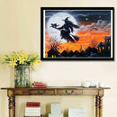 5D DIY Full Drill Diamond Painting Halloween Cat Witch Cross Stitch Kit