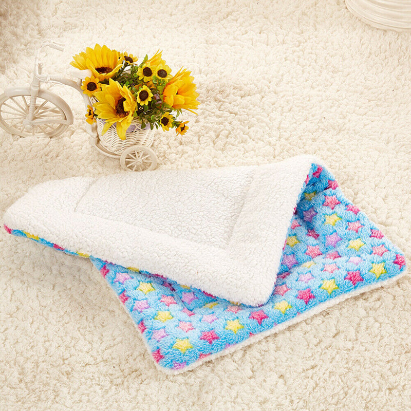 Dog Cat Blanket Pet Cushion Bed Soft Velvet Winter Warm Sleep Mat(Blue M) A