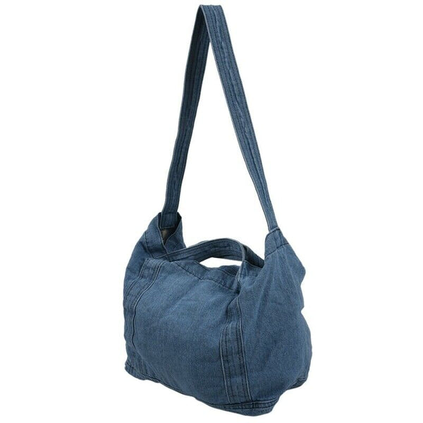 Denim Slouch Bag Casual Jean Fabric Handbag Leisure Korean Style Fashion Ja X1Y5