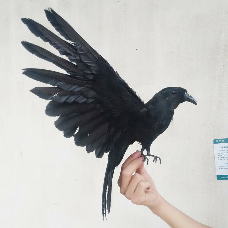 Lifelike Realistic Birds Artificial Feathered Raven Home Decoration -Black