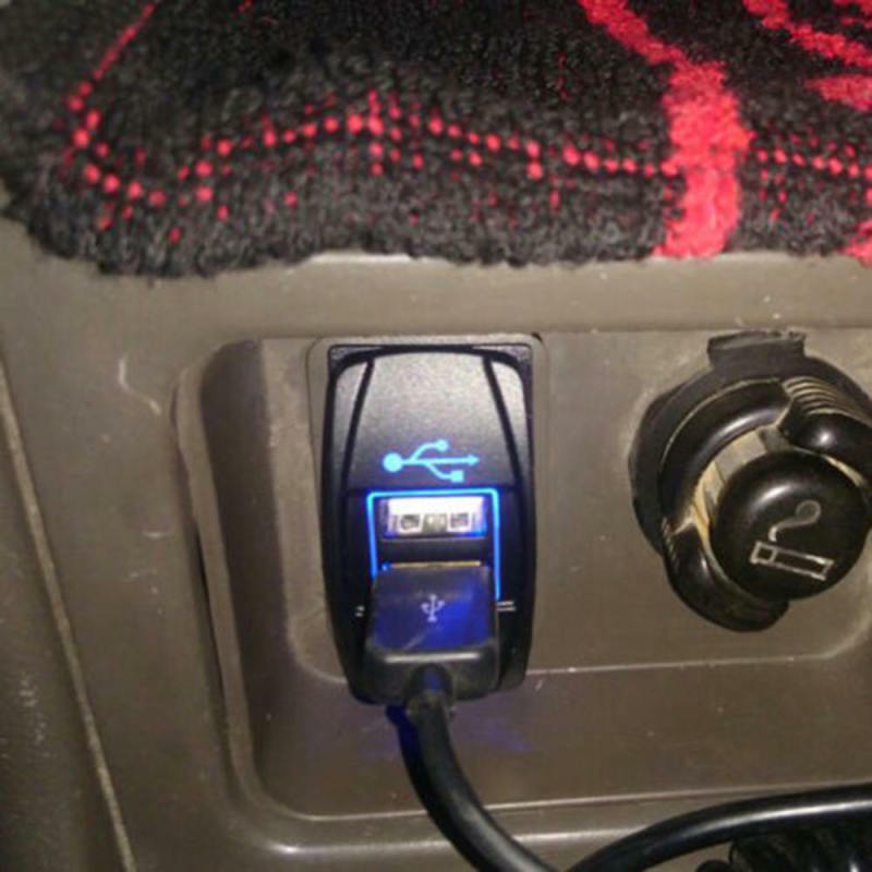 Car Auto Truck Boat Blue LED 12V&24V Dual USB Charger Backlit UTV Rocker KIO