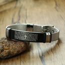 17.5-22cm Men Religious Prayer Black Cross Bracelet Stainless Steel Cuff